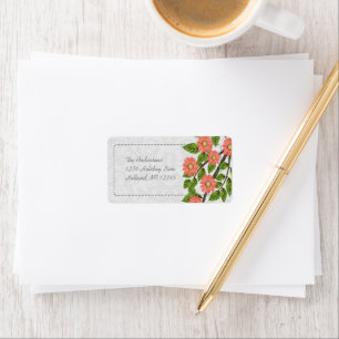 Coral Daisy Damask Return Address Labels