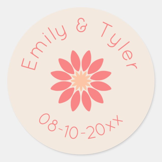Coral Daisy on Cream Personalised Wedding Seal (Front)