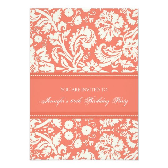 Coral Damask 60th Birthday Party Invitations
