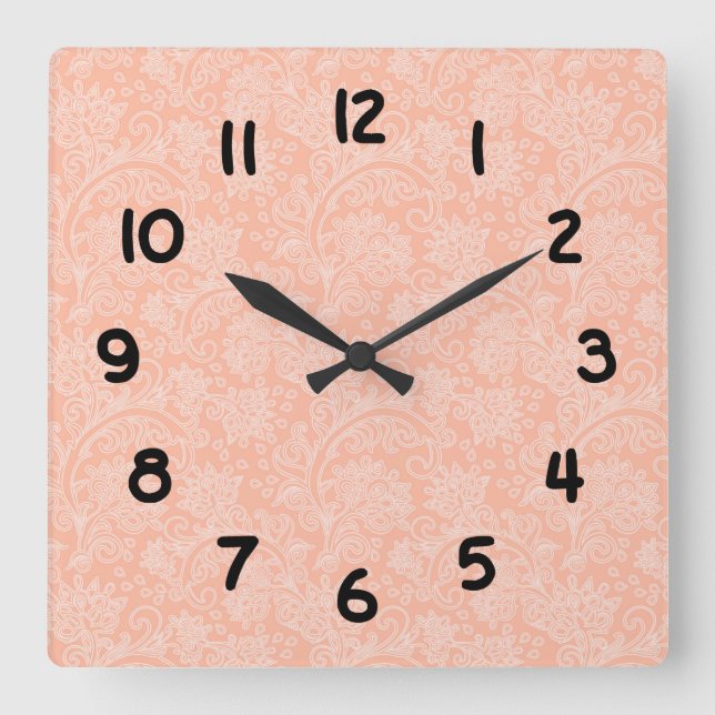 Coral damask baby girl nursery modern wall clock (Front)