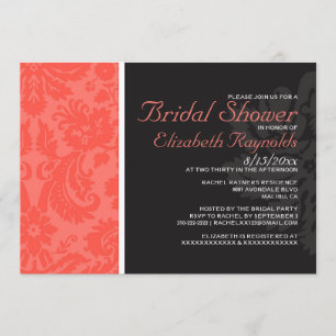 Coral Damask Bridal Shower Invitations