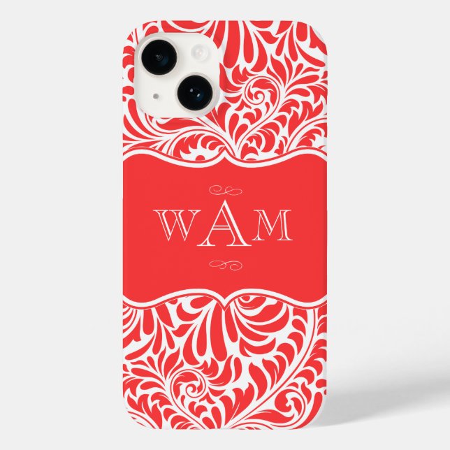 Coral Damask Custom Monograms Monogrammed Case-Mat Case-Mate iPhone Case (Back)