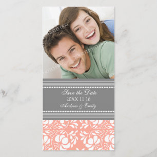 Coral Damask Save the Date Wedding Photo Cards