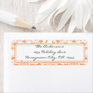 Coral Damask Swirl Dot Address Label