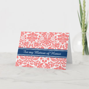 Coral Damask Thank You Matron of Honour Card