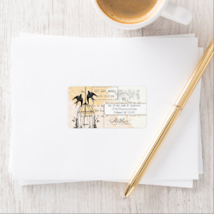 Coral Damask Vintage Bird Cage Air Mail Love Poem Label