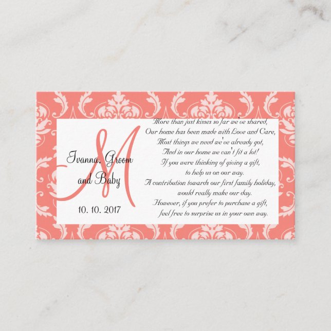 Coral Damask Wedding Wishing Well Cards 2 (Front)