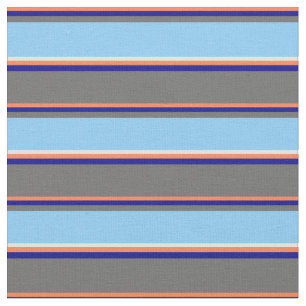 Coral, Dark Blue, Dim Grey, Light Sky Blue & Cyan Fabric