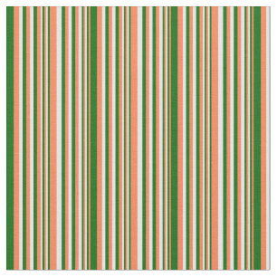 Coral, Dark Green, and White Stripes Fabric