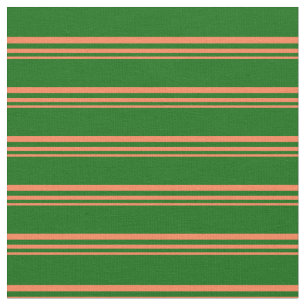 Coral & Dark Green Coloured Pattern of Stripes Fabric