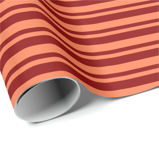 Coral & Dark Red Coloured Striped Pattern Wrapping Paper (Roll Corner)