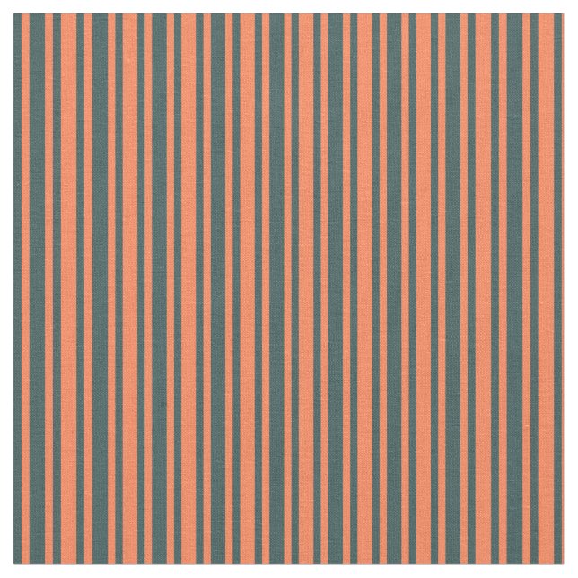 Coral & Dark Slate Grey Coloured Lines Fabric (Close Up)