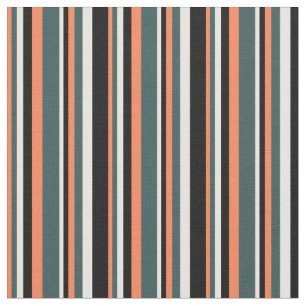 Coral, Dark Slate Grey, Mint Cream & Black Coloure Fabric