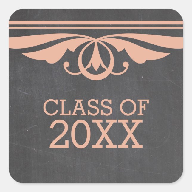 Coral Deco Chalkboard Graduation Stickers (Front)