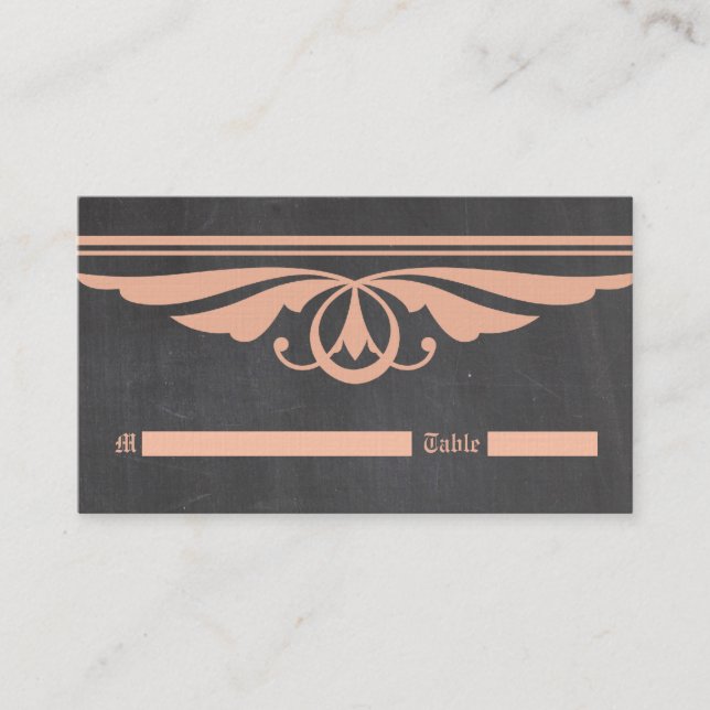 Coral Deco Chalkboard Place Card (Front)