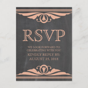 Coral Deco Chalkboard RSVP Postcard