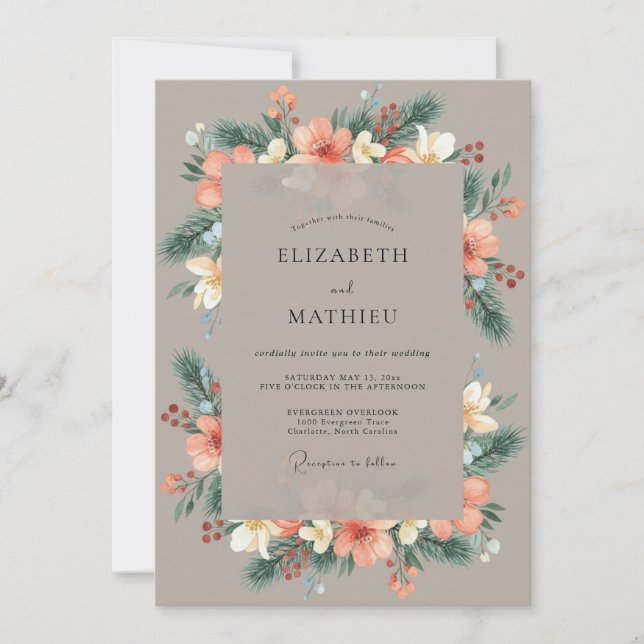 Coral Delicate Floral Bloom Wedding Invitation (Front)