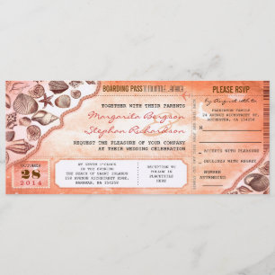 coral destination wedding tickets invitations