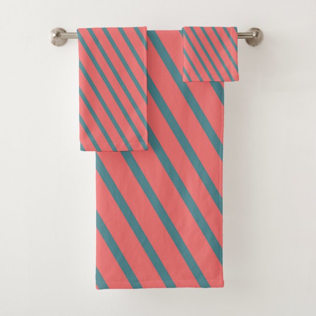 Coral Diagonal Stripes Bath Towel Set (Insitu)