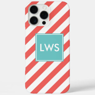 Coral Diagonal Stripes Monogram iPhone 16 Pro Max Case