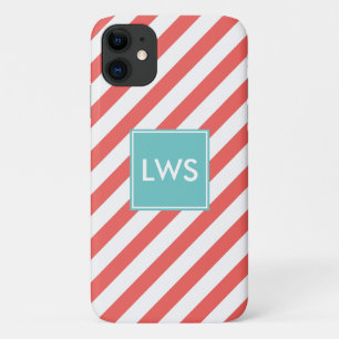 Coral Diagonal Stripes Monogram iPhone 11 Case