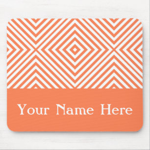 Coral Diamond Chevron with custom name Mouse Mat