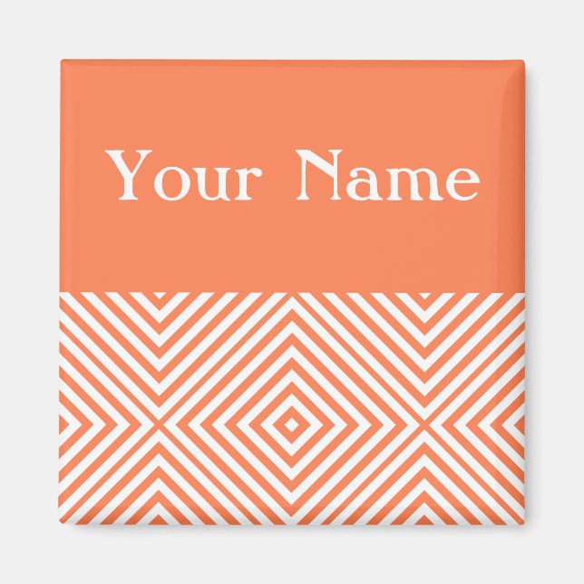 Coral Diamond Chevron with name Magnet (Front)