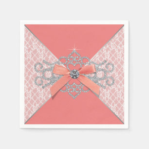 Coral Diamond Lace Party Napkin