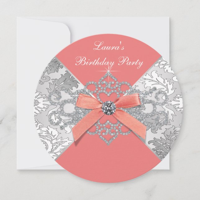 Coral Diamonds Coral Birthday Party Invitation (Front)