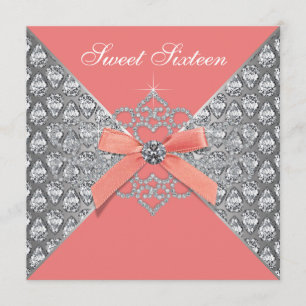Coral Diamonds Coral Sweet 16 Birthday Party Invitation