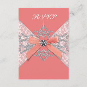 Coral Diamonds Coral Sweet 16 Birthday Party RSVP Card