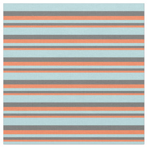 Coral, Dim Grey & Powder Blue Coloured Lines Fabric