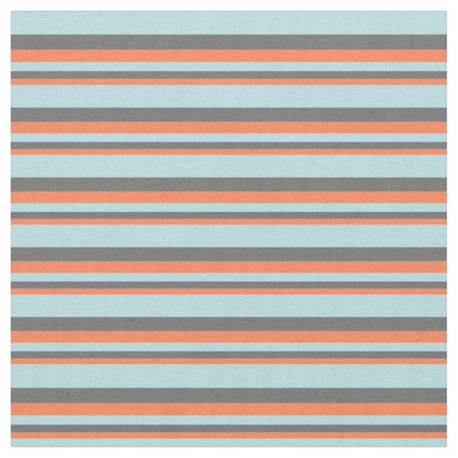 Coral, Dim Grey & Powder Blue Coloured Lines Fabric (Close Up)