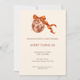 Coral Disco Ball Birthday Party Invitation