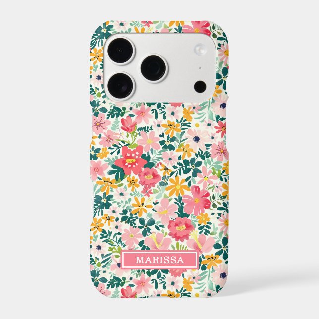 Coral Ditsy Flowers Monogrammed (Back)