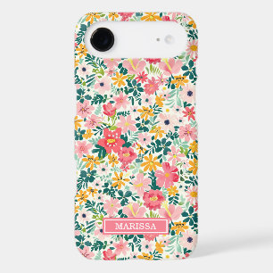 Coral Ditsy Flowers Monogrammed