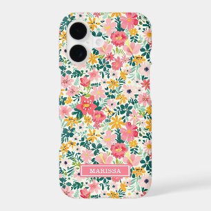 Coral Ditsy Flowers Monogrammed
