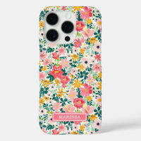 Coral Ditsy Flowers Monogrammed