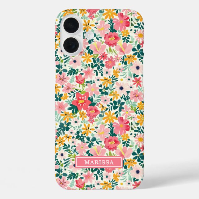 Coral Ditsy Flowers Monogrammed Case-Mate iPhone Case (Back)