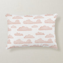 Coral Dreamtime Watercolor Clouds Accent Pillow