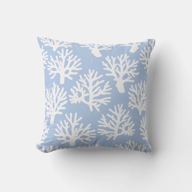 Coral Drift Soft Blue White Cushion (Front)
