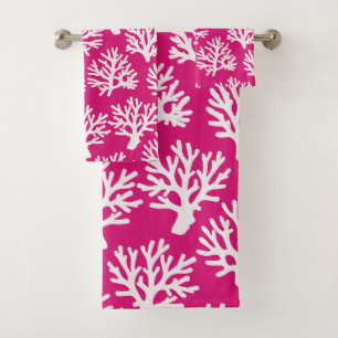 Coral Drift Vibrant Pink Bath Towel Set
