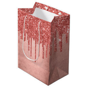 Coral Drip Party   Trendy Metallic Glitter Icing Medium Gift Bag