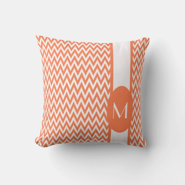Coral Elegant Chevron Design with monogram Cushion (Front)