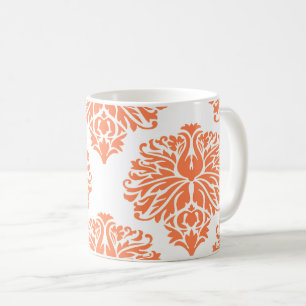 Coral Elegant Damask Coffee Mug