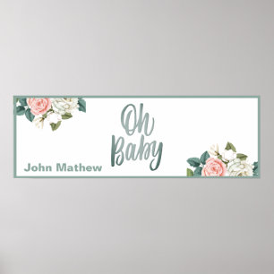 Coral Elegant Floral Baby Shower Party Banner   Poster