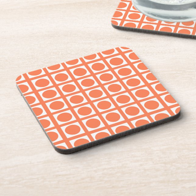 Coral Elegant Grid Dots Coaster (Left Side)