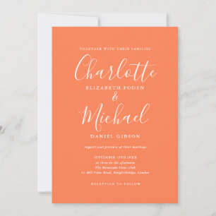 Coral Elegant Signature Script Wedding Invitation