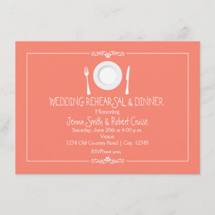 Coral Elegant Wedding Rehearsal Dinner Invitation