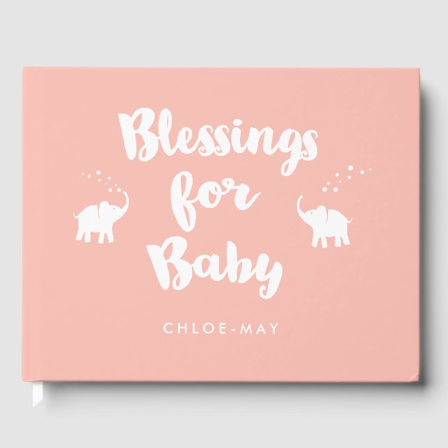 Coral Elephants Blessings for Baby Dedication Guest Book (Front)